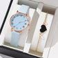 5/2PCS Watch Set For Women Luxury Leather Analog Ladies Quartz Wristwatch Fashion Bracelet Watch 2025 Relogio Feminino New Top