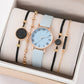 5/2PCS Watch Set For Women Luxury Leather Analog Ladies Quartz Wristwatch Fashion Bracelet Watch 2025 Relogio Feminino New Top