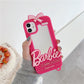 Barbie Phone Case for 11 12 13 14 Pro Max Mini Xsmax Xr Xs X 6 7 8 Plus Se Anime Doll Pendant Fashion Cover with Mirror