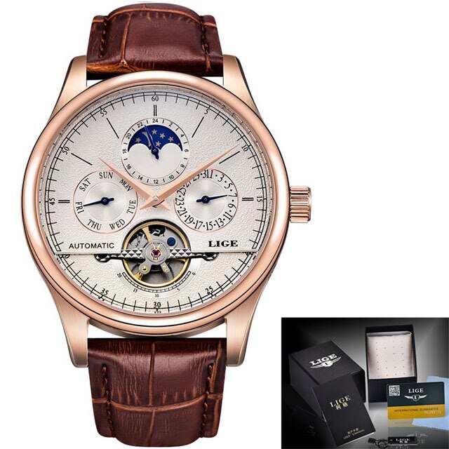 Men Watches Automatic Mechanical Watch Tourbillon Clock Genuine Leather Waterproof Watch Men Military Wristwatch Man