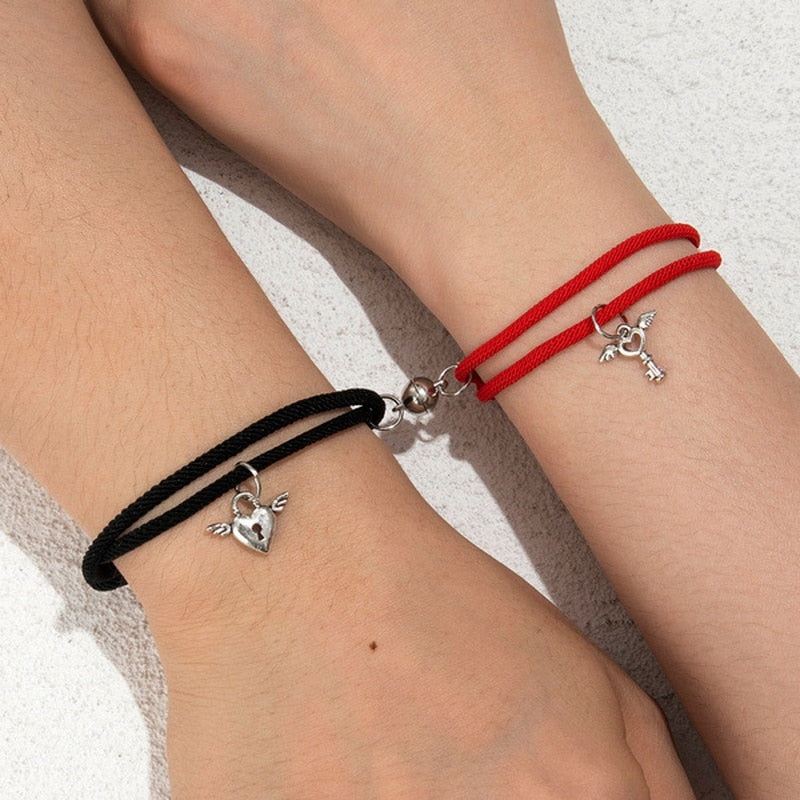 2Pcs Fashion Star Moon Magnetic Pendant Couple Bracelets for Women Handmade Rope Chain Bracelet Friendship Minimalist Jewelry