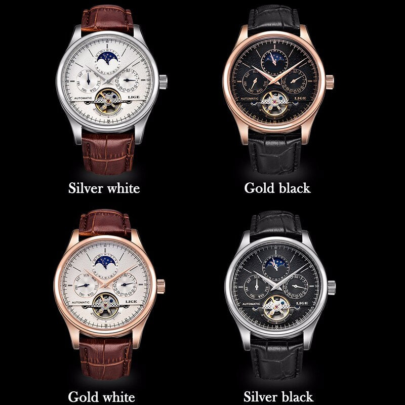 Men Watches Automatic Mechanical Watch Tourbillon Clock Genuine Leather Waterproof Watch Men Military Wristwatch Man
