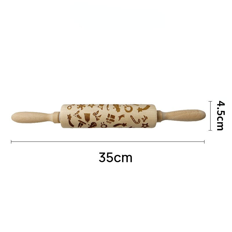 Printed Rolling Pin Rock Snowflake Elk Wooden Rolling Embossing Baking Cookies Biscuit Fondant Cake Patterned Roller 35*5cm