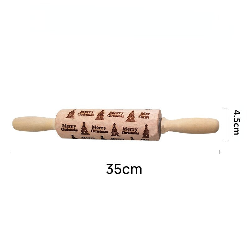 Printed Rolling Pin Rock Snowflake Elk Wooden Rolling Embossing Baking Cookies Biscuit Fondant Cake Patterned Roller 35*5cm