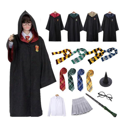 Harry Potter Cosplay Clothes Potter Cosplay Costume Robe Cloak With Tie Scarf Wand Glasses Sweater Shirt Skirt Cosplay Accessories