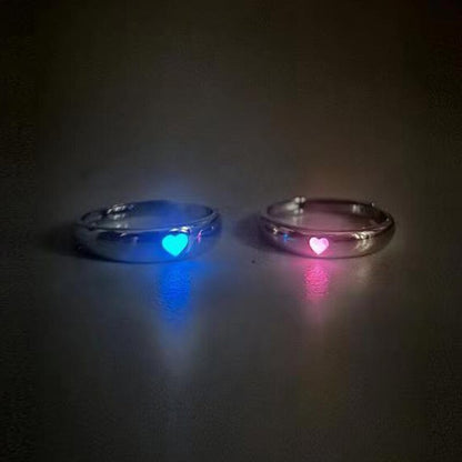 2pcs Luminous Heart Rings Glowing In Dark Fluorescent Ring for Men Women Adjustable Open Finger Ring Couple Rings Jewelry Gifts