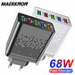 68W 5 Ports USB Charger Quick Charge EU/US Plug Wall Charger Fast Charging For IPhone Samsung Xiaomi Huawei Phone Charge Adapter