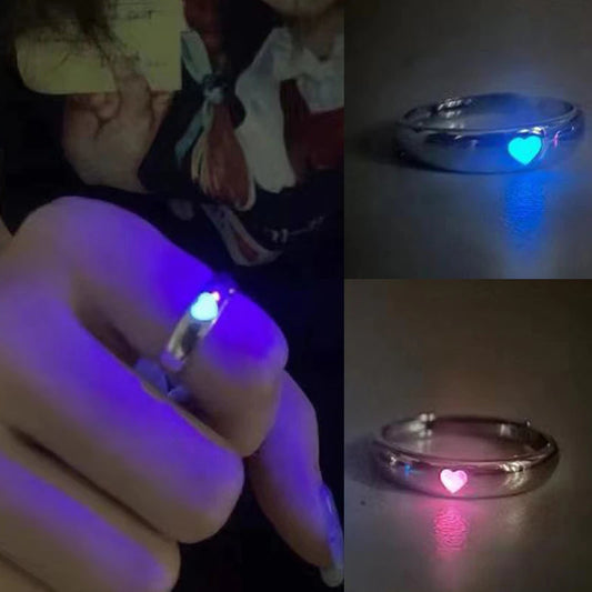 2pcs Luminous Heart Rings Glowing In Dark Fluorescent Ring for Men Women Adjustable Open Finger Ring Couple Rings Jewelry Gifts