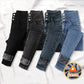 Streetwear High Waist Plush Lined Jeans Winter Thicken Slim Denim Pants Women's Skinny Pencil Vaqueros Vintage Leggings Trousers