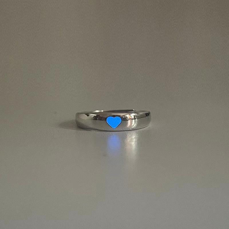 2pcs Luminous Heart Rings Glowing In Dark Fluorescent Ring for Men Women Adjustable Open Finger Ring Couple Rings Jewelry Gifts