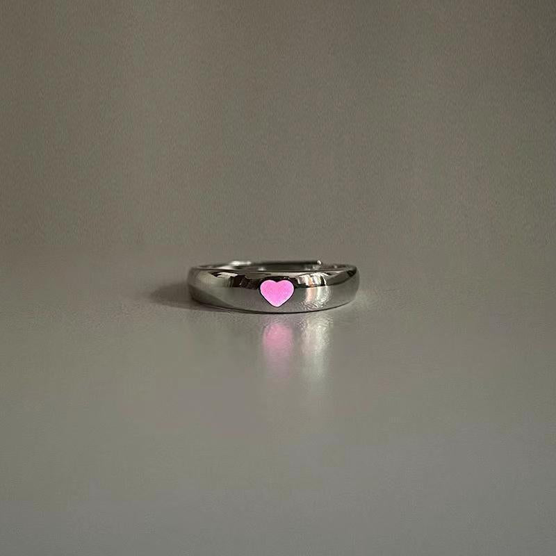 2pcs Luminous Heart Rings Glowing In Dark Fluorescent Ring for Men Women Adjustable Open Finger Ring Couple Rings Jewelry Gifts