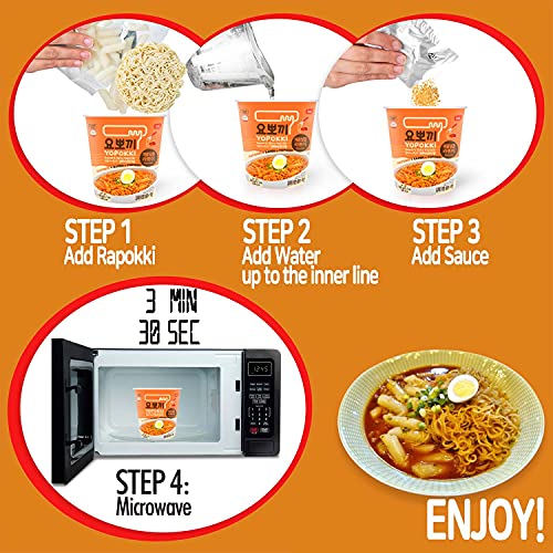Yopokki Instant Rabokki Cup (Sweet Mild Spicy, Cup of 2) Korean Street food with sweet and moderately spicy sauce Ramen Noodle Topokki Rice Cake - Quick & Easy to Prepare