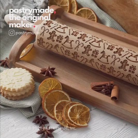 Printed Rolling Pin Rock Snowflake Elk Wooden Rolling Embossing Baking Cookies Biscuit Fondant Cake Patterned Roller 35*5cm