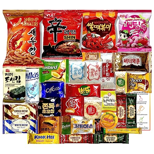 DAGAON Finest [Korean Variety Snack] Box 34 Count – Including [Korean]’s Favorite Chips, Biscuits, Cookies, Pies, Candies. Perfect appetizing for any occasions, gifts and everyone.