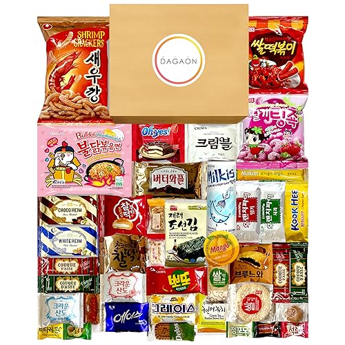 DAGAON Finest [Korean Variety Snack] Box 34 Count – Including [Korean]’s Favorite Chips, Biscuits, Cookies, Pies, Candies. Perfect appetizing for any occasions, gifts and everyone.