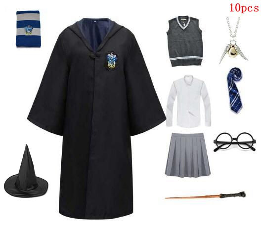 Harry Potter Cosplay Clothes Potter Cosplay Costume Robe Cloak With Tie Scarf Wand Glasses Sweater Shirt Skirt Cosplay Accessories