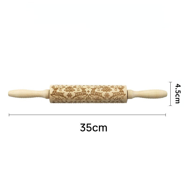 Printed Rolling Pin Rock Snowflake Elk Wooden Rolling Embossing Baking Cookies Biscuit Fondant Cake Patterned Roller 35*5cm