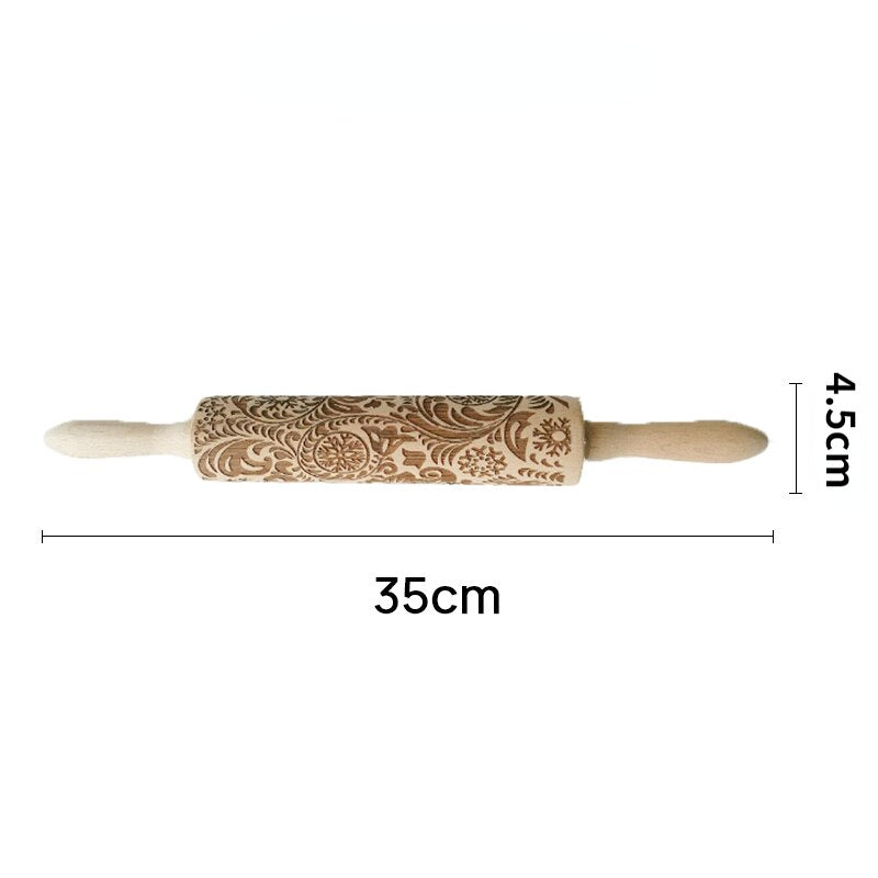 Printed Rolling Pin Rock Snowflake Elk Wooden Rolling Embossing Baking Cookies Biscuit Fondant Cake Patterned Roller 35*5cm