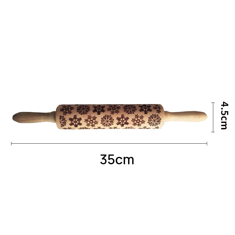Printed Rolling Pin Rock Snowflake Elk Wooden Rolling Embossing Baking Cookies Biscuit Fondant Cake Patterned Roller 35*5cm