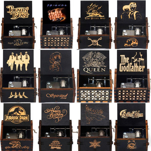 2025 Black Wooden Music Box  Jurassic Park  Caja Musical Queen Totoro Hand Cranked Wood Musical Box Christmas Gift