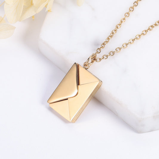 Valentine's Day Love Letter Envelope Pendant Necklace Customized Stainless Steel Jewelry Confession Love You for Valentine Day Mother Day Gift