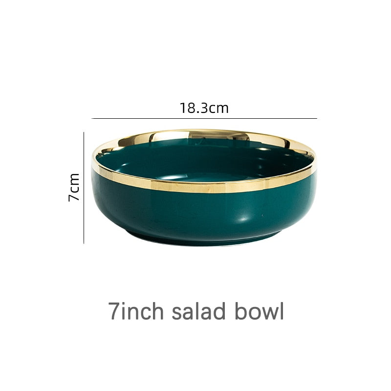Ceramic Dinner Plates Dinnerware Set Dishes Luxury Green Food Dessert Plate Salad Soup Bowl Tableware Set for Restaurant Hotel