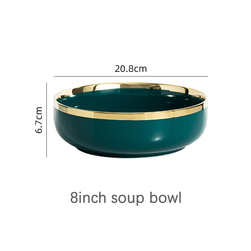 Ceramic Dinner Plates Dinnerware Set Dishes Luxury Green Food Dessert Plate Salad Soup Bowl Tableware Set for Restaurant Hotel
