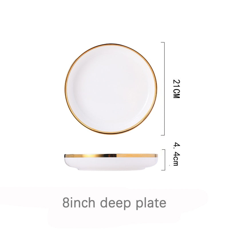 White Porcelain Plates Food Dinner Set Dishes Salad Soup Bowl Ceramic Plates and Bowls Set Tableware Set Service for 4/6/8