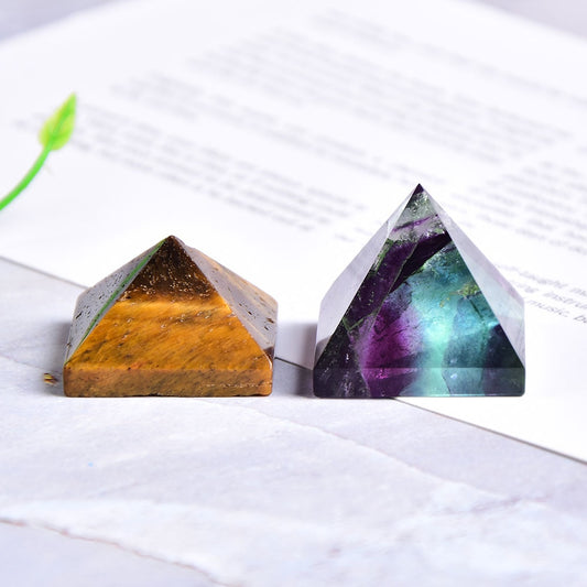 Hot Sale Natural Fluorite Crystal Pyramid Quartz Healing Stone Chakra Reiki Crystal Tiger Eye Point Home Decor Crafts Of Gem Stone 1PC