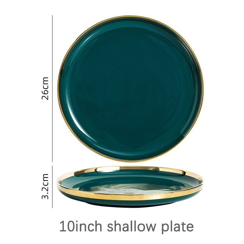 Ceramic Dinner Plates Dinnerware Set Dishes Luxury Green Food Dessert Plate Salad Soup Bowl Tableware Set for Restaurant Hotel
