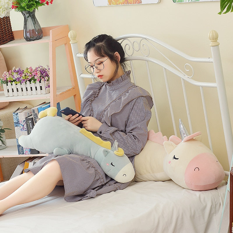 Unicorn Giant Soft toy  Stuffed Silver Horn Unicorn High Quality Sleeping Pillow Animal Bed Decor Cushion Throw Pillow