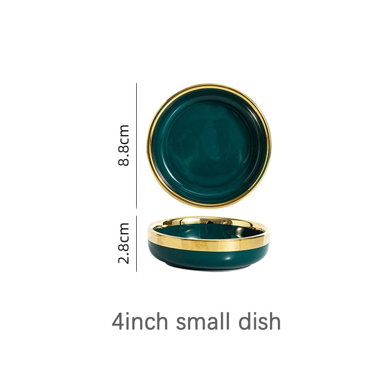 Ceramic Dinner Plates Dinnerware Set Dishes Luxury Green Food Dessert Plate Salad Soup Bowl Tableware Set for Restaurant Hotel