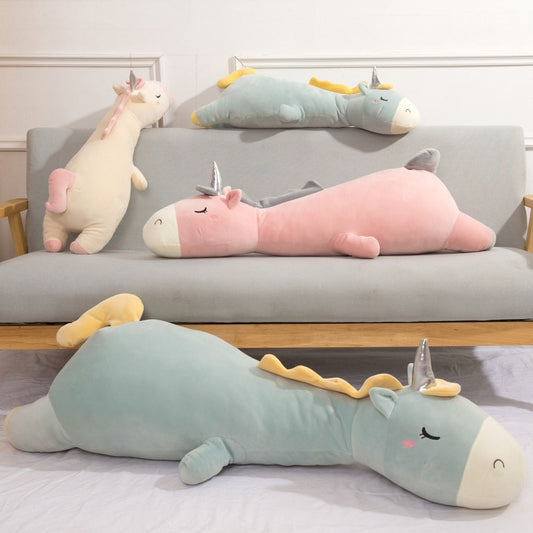 Unicorn Giant Soft toy  Stuffed Silver Horn Unicorn High Quality Sleeping Pillow Animal Bed Decor Cushion Throw Pillow