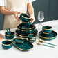 Ceramic Dinner Plates Dinnerware Set Dishes Luxury Green Food Dessert Plate Salad Soup Bowl Tableware Set for Restaurant Hotel