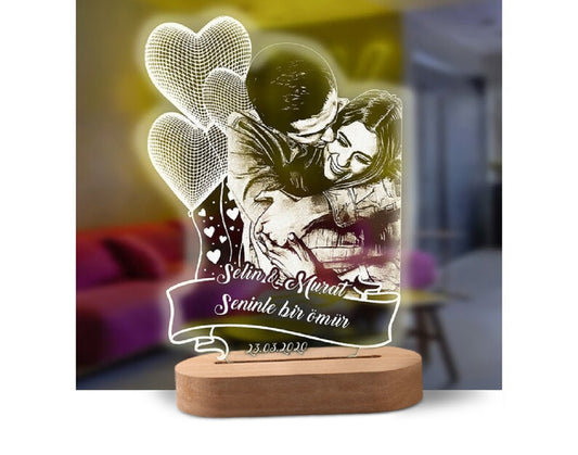 Valentine's Day Personalized 3D Lamp Custom Photo Night Light Heart LED Lamp Name Date On Anniversary Wedding Valentin Day Gift For Her or Him