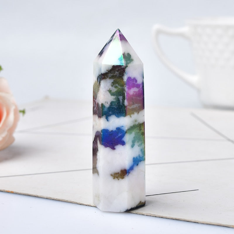 Hot Sale Natural Aura Stone Crystal Point Healing Obelisk Black and White Zebra Quartz Wand Beautiful Ornament for Home Decor Pyramid