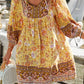 Fashion Beach Boho Vintage Floral Print A-Line Dress Summer Fall Casual Women Long Sleeve Tie Up V Neck Loose Mini Dress