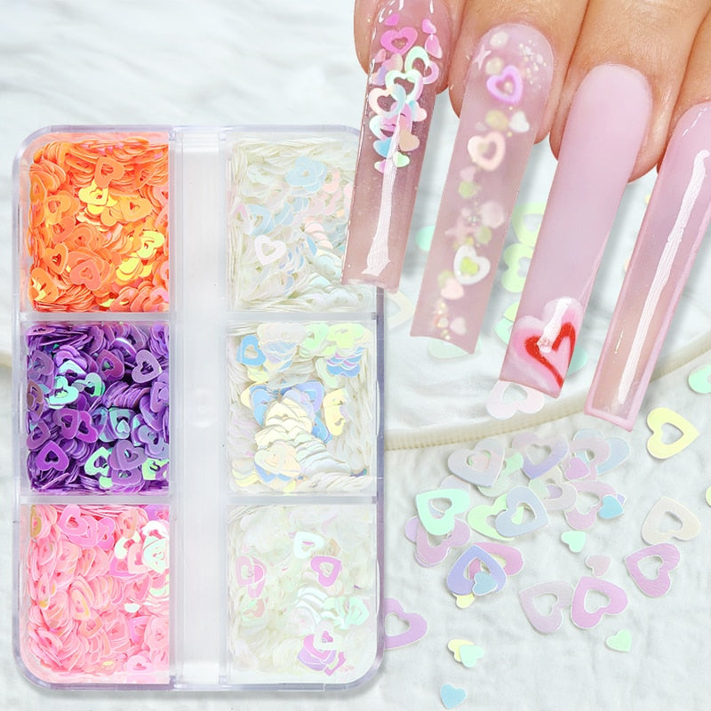 Valentines Day Mixed Love Heart Nail Glitter Red Flake Sequin Powder Decorative Accessories For Professional Nail Art Supplies