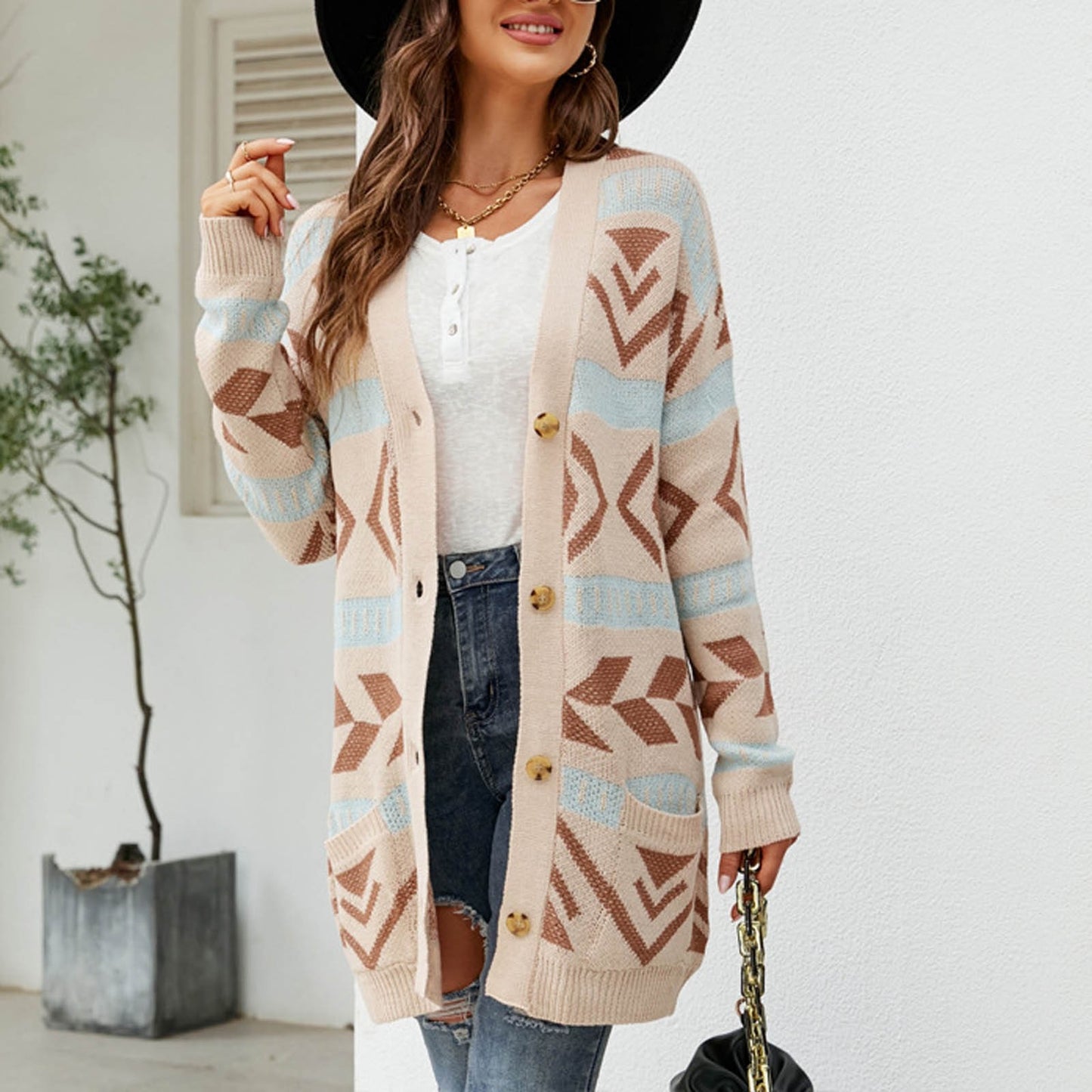 Women Fashion Autumn And Winter Temperament Lozenge Loose Sweater In Long Knit Cardigan Coat Casacos De Inverno Feminino