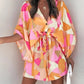 2023 Summer Boho Dresses Women Casual Flora Print Batwing Sleeve Lace-Up Dress Sexy V Neck Loose Ladies Beach Mini Dress Vestido