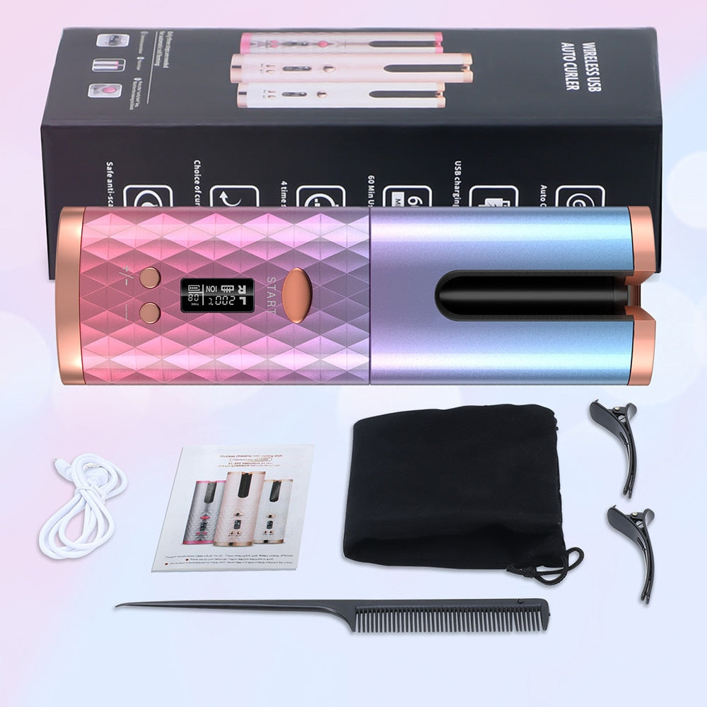 Hair Curler USB Rechargeable Portable Auto Curler LED Display Temperature