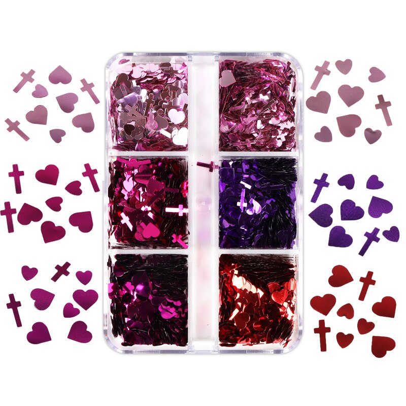 Valentines Day Mixed Love Heart Nail Glitter Red Flake Sequin Powder Decorative Accessories For Professional Nail Art Supplies