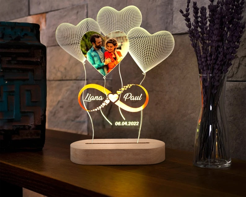 Valentine's Day Personalized 3D Lamp Custom Photo Night Light Heart LED Lamp Name Date On Anniversary Wedding Valentin Day Gift For Her or Him