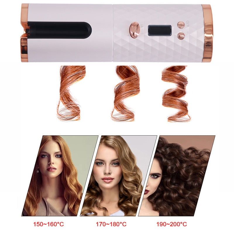 Hair Curler USB Rechargeable Portable Auto Curler LED Display Temperature