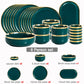 Ceramic Dinner Plates Dinnerware Set Dishes Luxury Green Food Dessert Plate Salad Soup Bowl Tableware Set for Restaurant Hotel