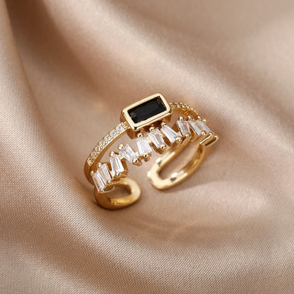 Valentine's Day Double Layer Irregular Zircon Rings For Women Open Stainless Steel Green Crystal Finger Ring Boho Jewelry Valentines Day Gift