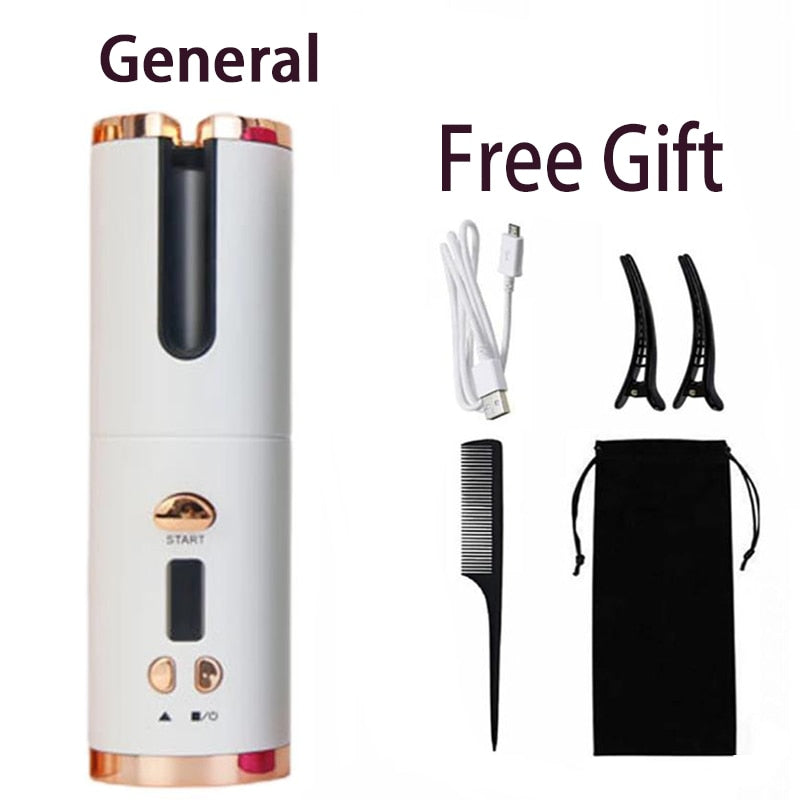 Hair Curler USB Rechargeable Portable Auto Curler LED Display Temperature