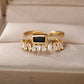 Valentine's Day Double Layer Irregular Zircon Rings For Women Open Stainless Steel Green Crystal Finger Ring Boho Jewelry Valentines Day Gift