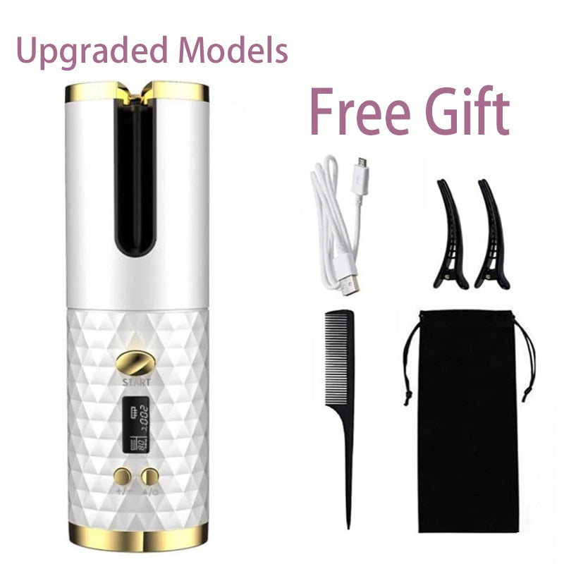 Hair Curler USB Rechargeable Portable Auto Curler LED Display Temperature