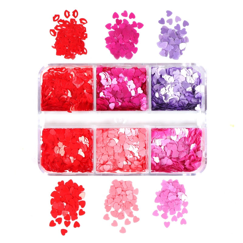 Valentines Day Mixed Love Heart Nail Glitter Red Flake Sequin Powder Decorative Accessories For Professional Nail Art Supplies
